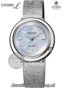 Citizen dameshorloge eco drive zilverkleurig EM0640-82D ladies watch met diamantje