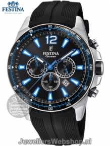 Festina herenhorloge f20376-2 chronograaf zwart blauw