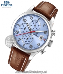 festina chronograaf horloge f20375/5 blauwe wijzerplaat