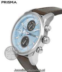 Prisma Horloge P1593 Traveller Time Heren Blauwe Wijzerplaat Multifunctie