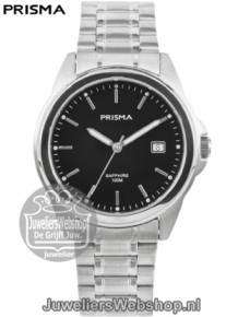 Prisma Horloge P1851 Stainless Steel  Heren Zwarte Wijzerplaat