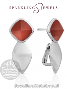 sparkling jewels oorstekers edge editions red agate silver oorstekers eas05-g33