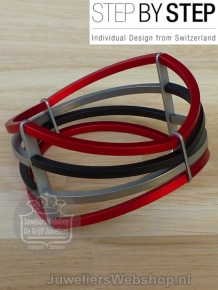 step by step 500313 armband buizen rood zwart zilver