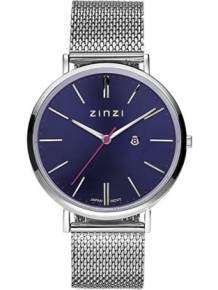 zinzi retro horloge zilver met blauwe wijzerplaat ziw403m