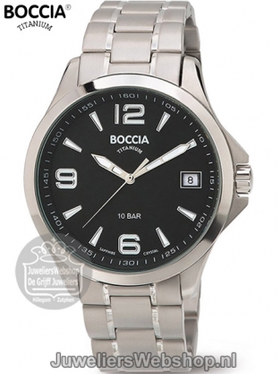 boccia 3591-02 titanium heren horloge met zwarte wijzerplaat