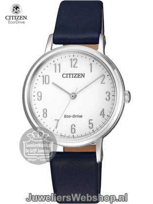 citizen em0571-16a horloge dames eco drive met zwarte leren band
