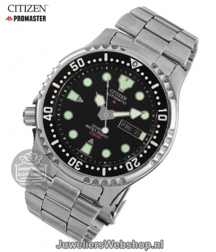 citizen duik horloge set ny0040-09eem mechanisch staal en zwart
