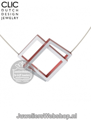 Clic collier met rechthoekige hanger c30r rood aluminium