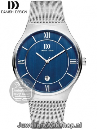 danish design stalen heren horloge met blauwe wijzerplaat iq68q1240