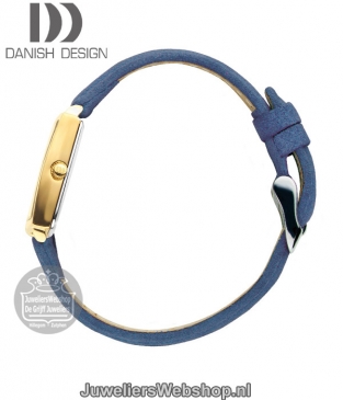 danish design iv21q1248 dames horloge staal vierkant goud-blauw