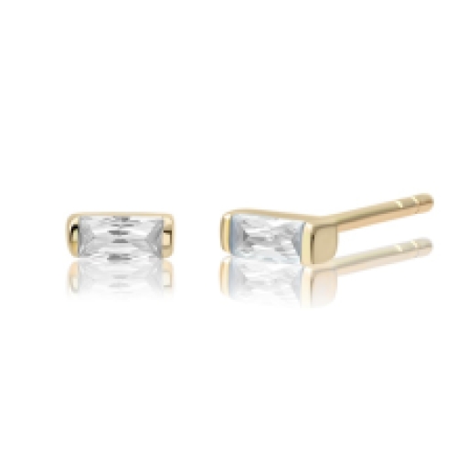 sparkling jewels Gold Baguette Studs Silver White Flame EAG08-CZ01