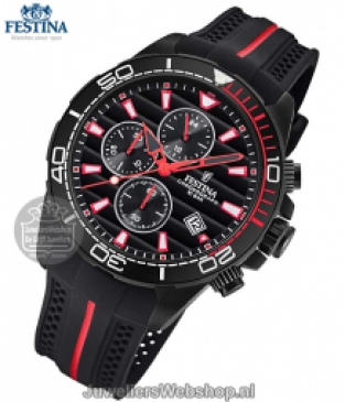 festina chronograaf horloge f20366-3 zwart met rood