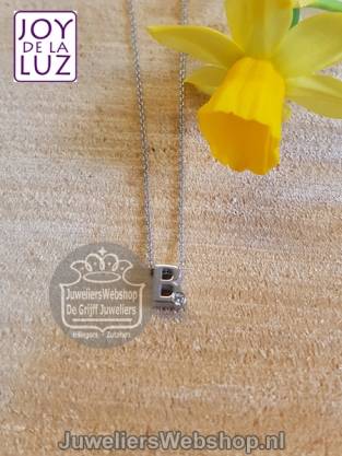 Joy de la Luz initials ketting met hanger B met zirconia