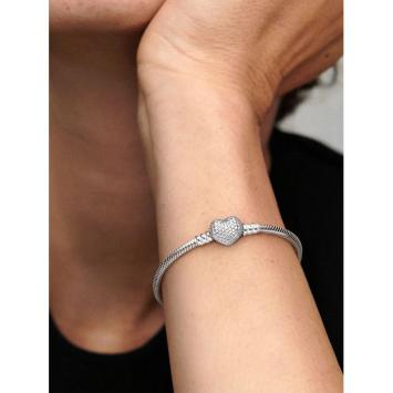 Pandora armband Silver snake chain hart pavé 590727CZ