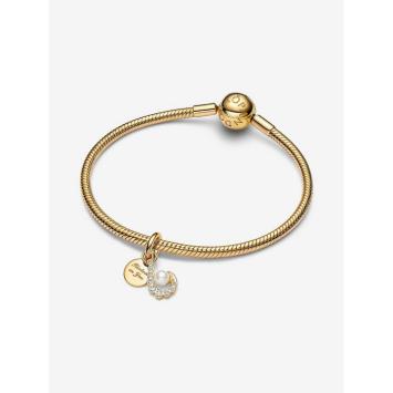 Pandora bedel Silver Goldplated haak met parel Charm 763891C01