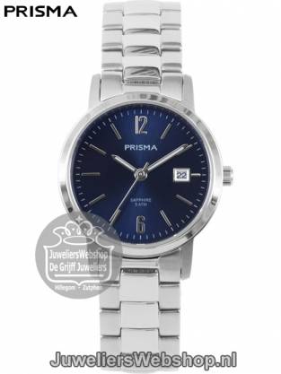 Prisma Horloge P1475 Slimline Dames Blauwe Wijzerplaat