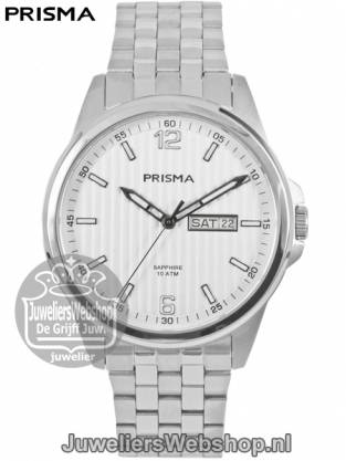 Prisma Horloge P1663 Pattern Steel Heren Zilverkleurige Wijzerplaat