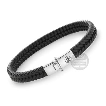 rebel&rose armband Small Braided Apollo leer zwart RR-L0172-S-M 17,5