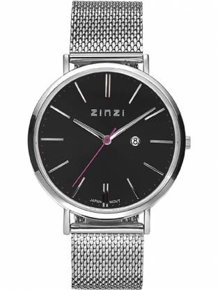 zinzi retro horloge zilver met zwarte wijzerplaat ziw401m