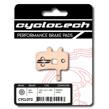 Avid Juicy 3 - 5 - 7 en Avid BB7 remblokken, sintered. Cyclotech Prodisc Metal.
