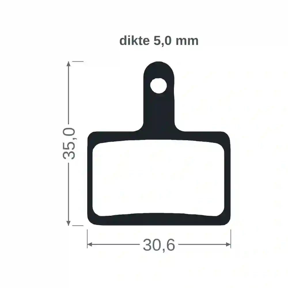 Remblokvorm Tektro 2 piston remmen met 5 mm dikke remblokken: 30,6 × 35,0 mm, dikte 5,0 mm