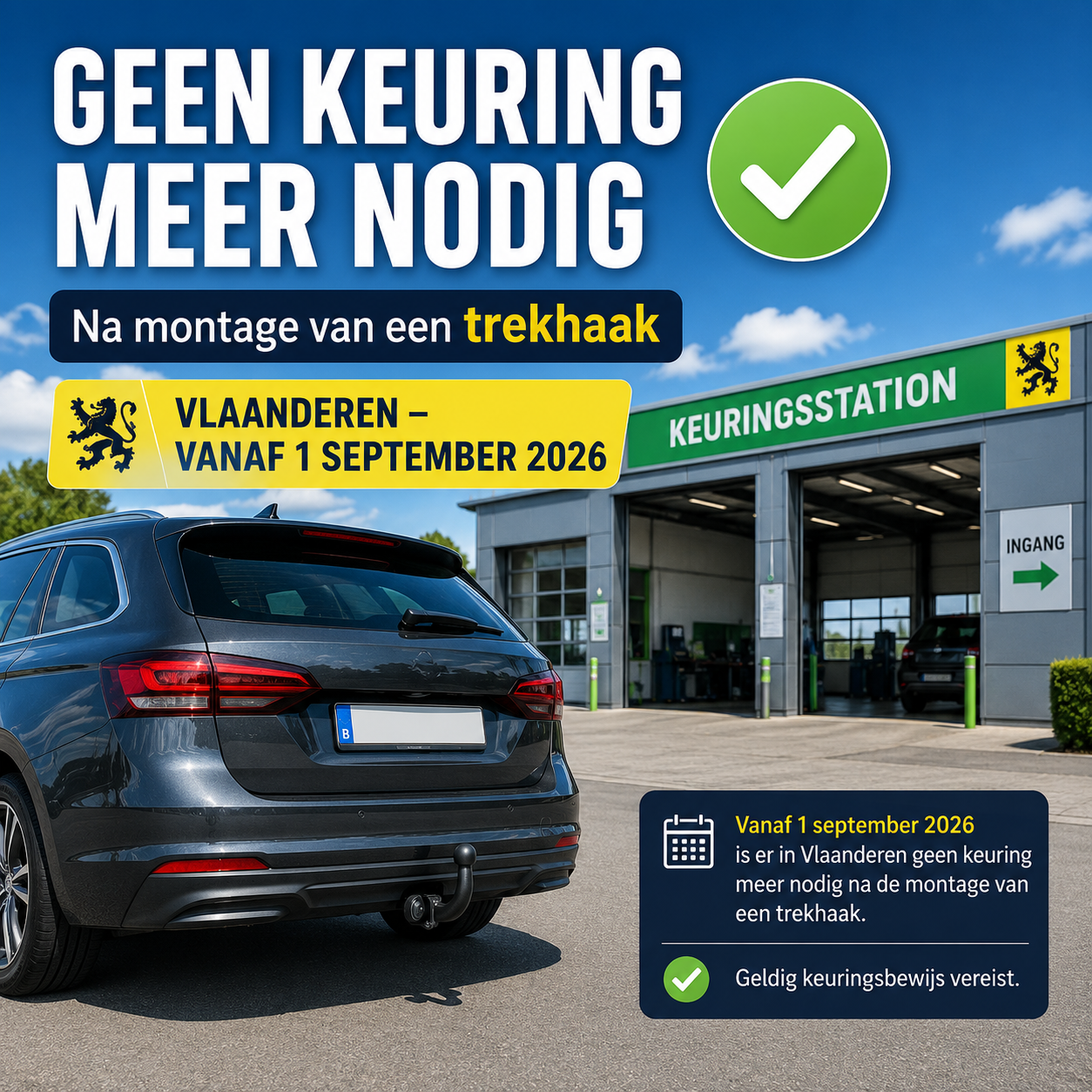 Geen keuring meer nodig na montage van een trekhaak in België (Vlaanderen) vanaf 1 september 2026