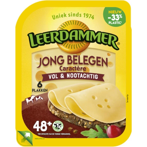 Leerdammer 48+ Jong Belegen Caractere Kaas Plakken (150 gr.)