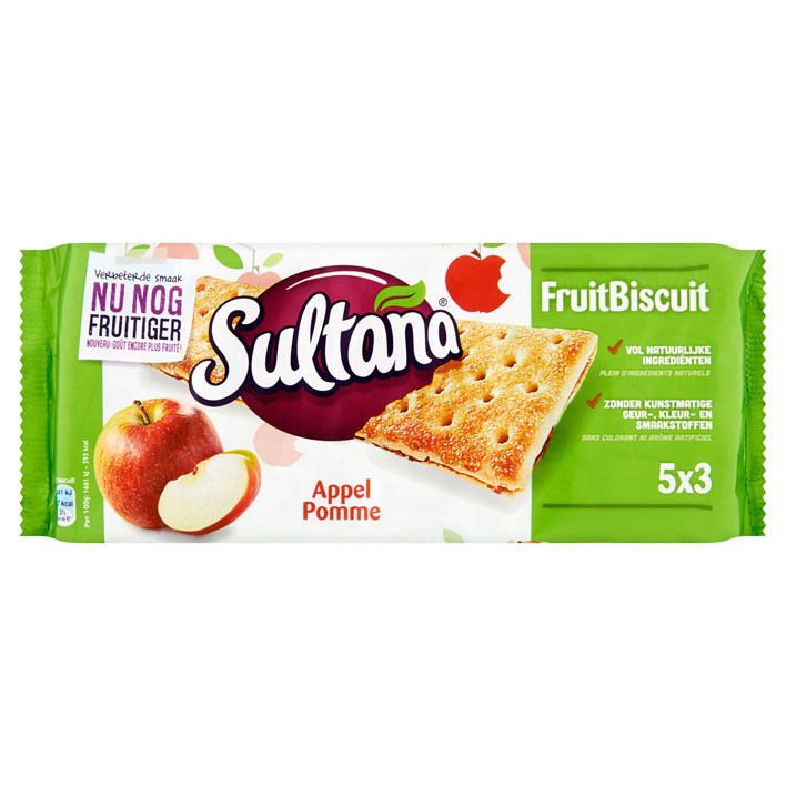 Sultana Fruitbiscuit Appel (5 x 3 stuks)