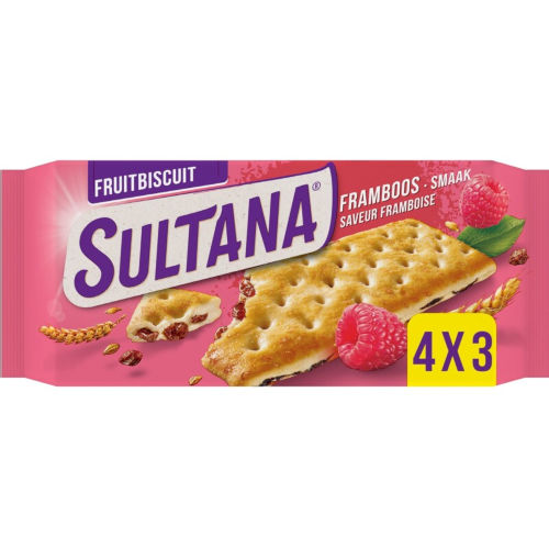 Sultana Fruitbiscuit Framboos 4 x 3 stuks