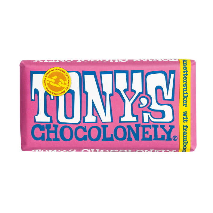 Tony\'s Chocolonely Chocolade Wit/Framboos/Knettersuiker