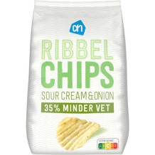 AH Ribbel Chips Sour Cream & Onion 35% Minder Vet