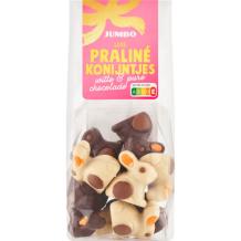 Jumbo Witte en Pure Chocolade Praline Konijntjes (150 gr.)