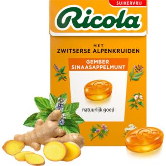 	 Ricola Gember Sinaasappelmunt Suikervrij (50 gr.)
