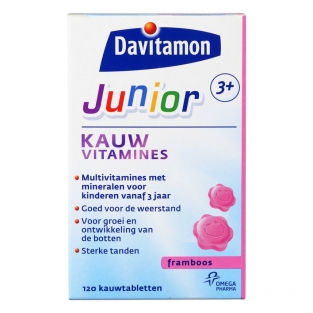 Davitamon Junior 3+ kauwvitamines framboos (120 stuks)