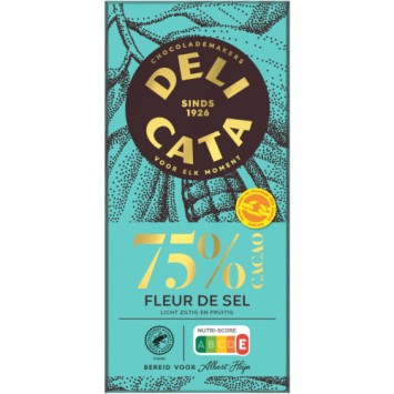 Delicata Pure Chocolade Reep 75% Cacao Fleur de Sel (100 gr.)