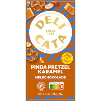 Delicata Melkchocolade Reep Pinda, Pretzel & Karamel (150 gr.)