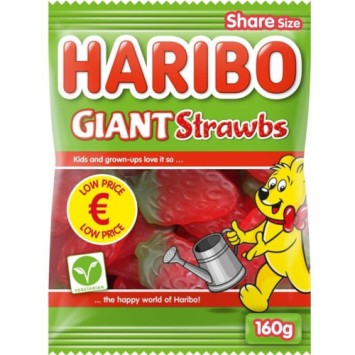Haribo Giant Strawbs Aardbeien Fruit Snoep (160 gr.)