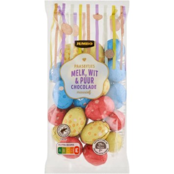 Paaseitjes melk, puur en witte chocolade 200 gram