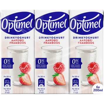 Optimel Drink Langlekker Aardbei Framboos 0% Vet (6 x 200 ml.)
