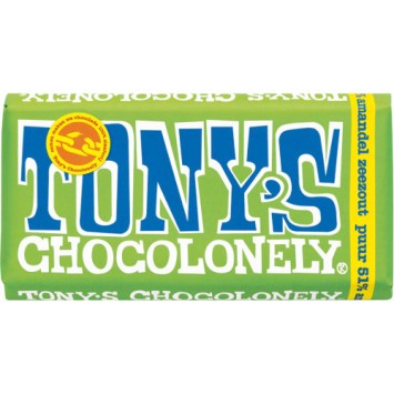 Tony's Chocolonely Chocolade Puur, Amandel & Zeezout (180 gr.)