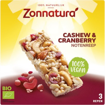 Zonnatura Biologische Notenreep Cashew & Cranberry (3x25 gr.)