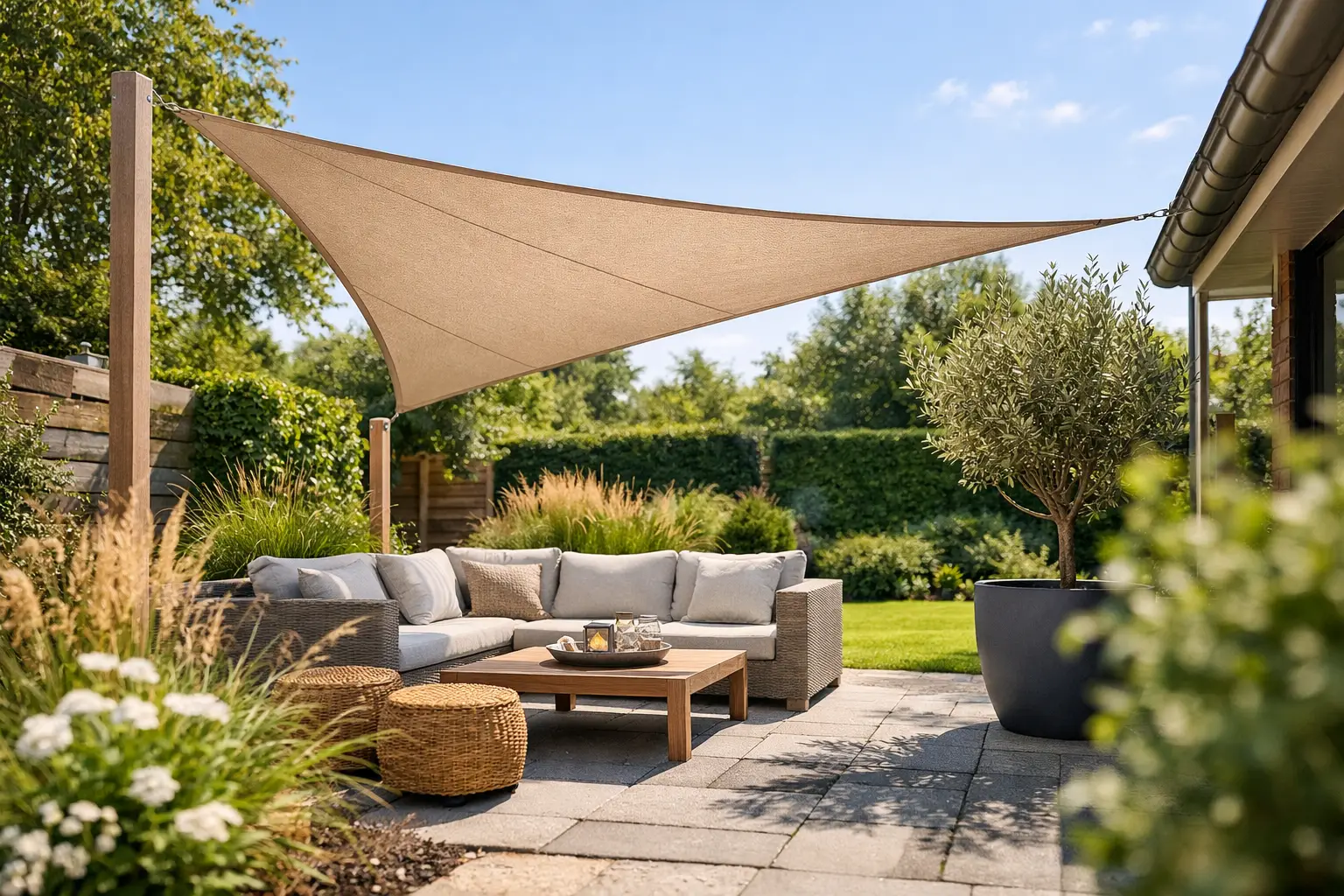 Schaduwdoek driehoek tuin kiezen en plaatsen