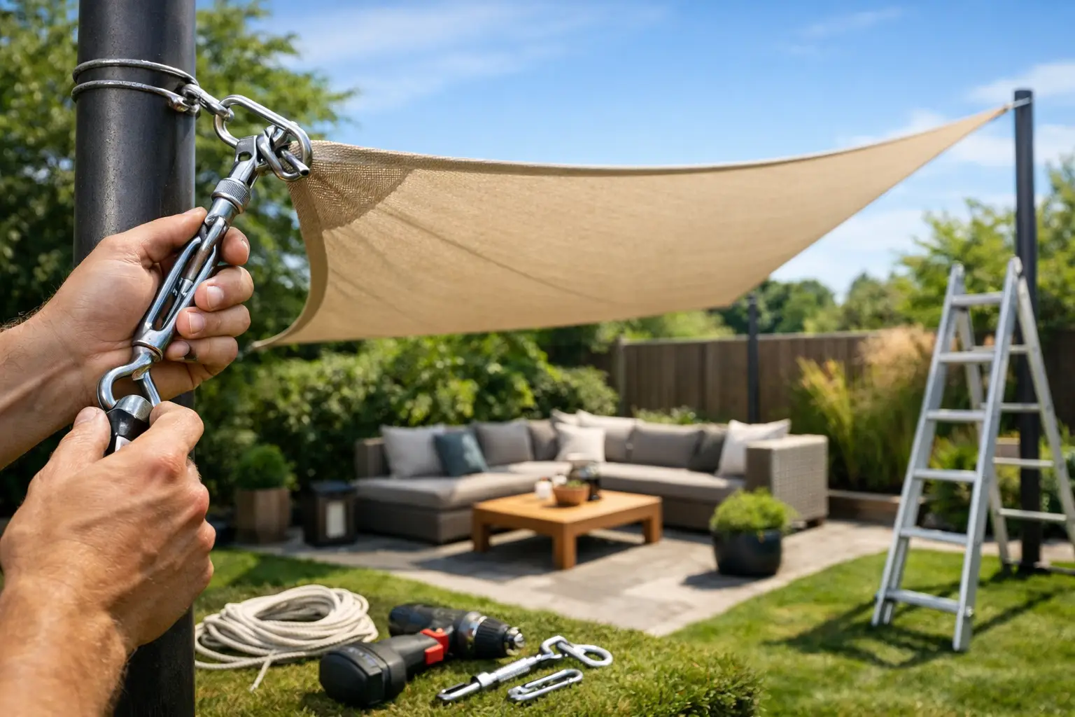 Schaduwdoek tuin monteren stappenplan