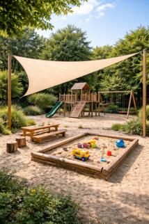 Zonnezeil 2,5x2,5x3,5m 160gr 90° zand waterdicht sfeer