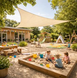 Zonnezeil 2,5x2,5x3,5m 160gr 90° zand waterdicht sfeer