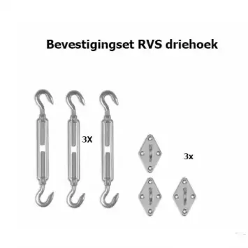 Schaduwdoek rvs bevestigingset driehoek