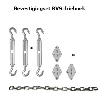 Schaduwdoek rvs bevestigingset driehoek