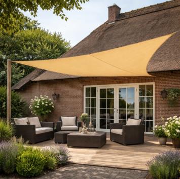 Zonnezeil 3x3x4,24m 160gr 90° zand waterdicht sfeer