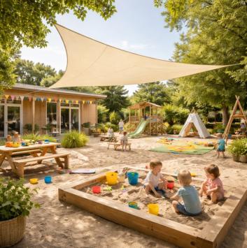Zonnezeil 2,5x2,5x3,5m 160gr 90° zand waterdicht sfeer