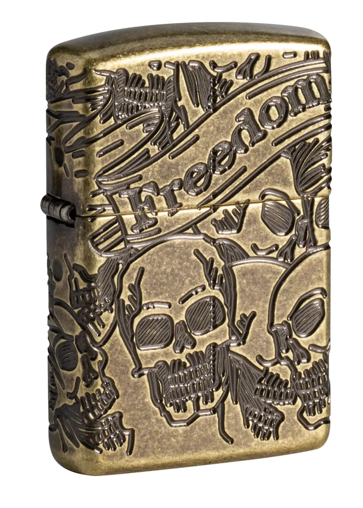 Zippo Skull Armor Case Brass Antique | BlitZz Graveerwerk